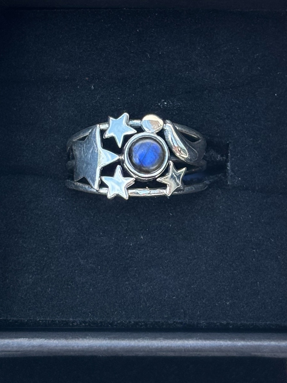 Sterling Silver Blue Labradorite Celestial Ring Size 6.75-7
